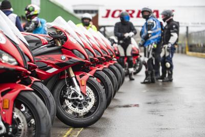 A row of BMW S1000 RR motorcycles at Mallory Park