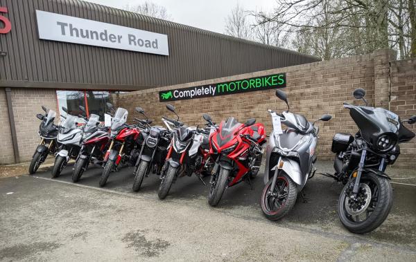 Motorcycles on show at a Completely Motorbikes dealership