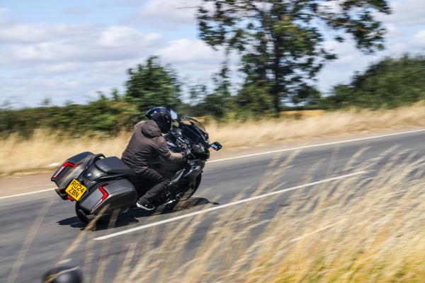 A motorcycle being ridden hard around a corner