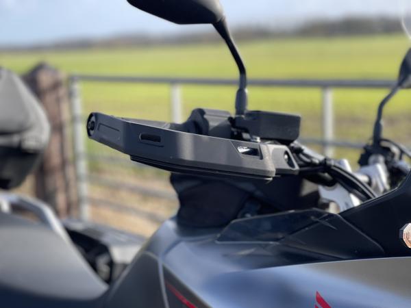 Hand guards on an ADV bike