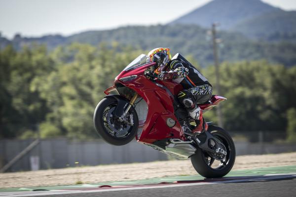 A Ducati motorbike pulling a wheelie